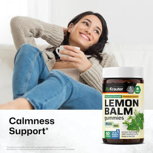 BIO KRAUTER Lemon Balm Gummies - 1500 Mg Strength - 60 Vegan Chews - Suppviv