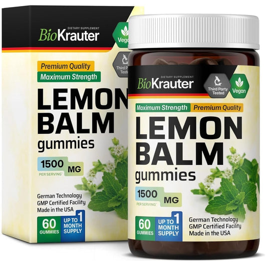 BIO KRAUTER Lemon Balm Gummies - 1500 Mg Strength - 60 Vegan Chews - Suppviv