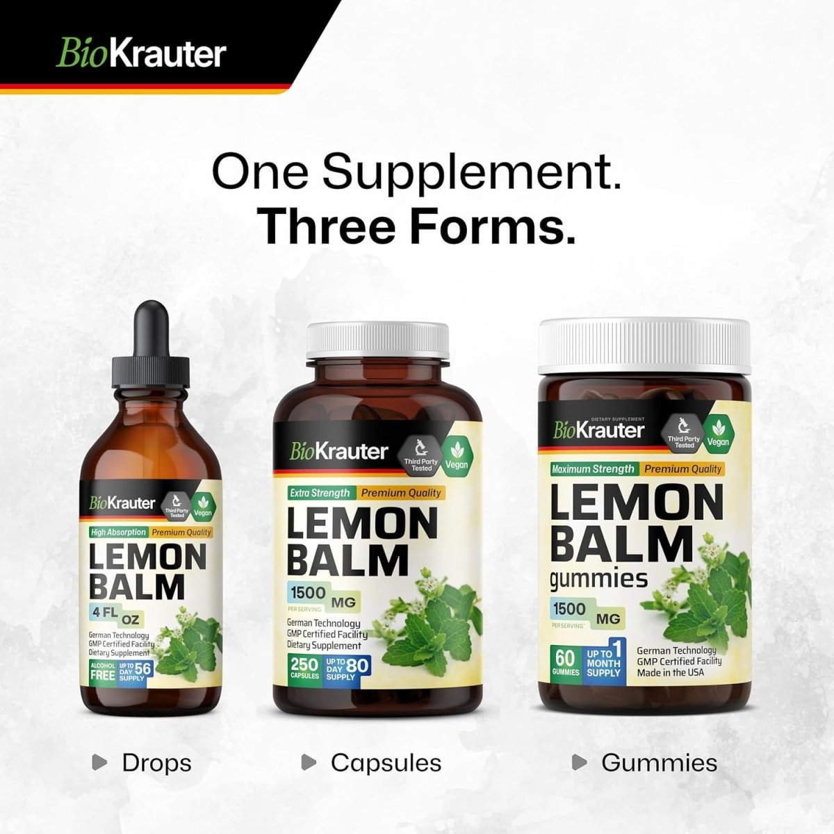 BIO KRAUTER Lemon Balm Gummies - 1500 Mg Strength - 60 Vegan Chews - Suppviv