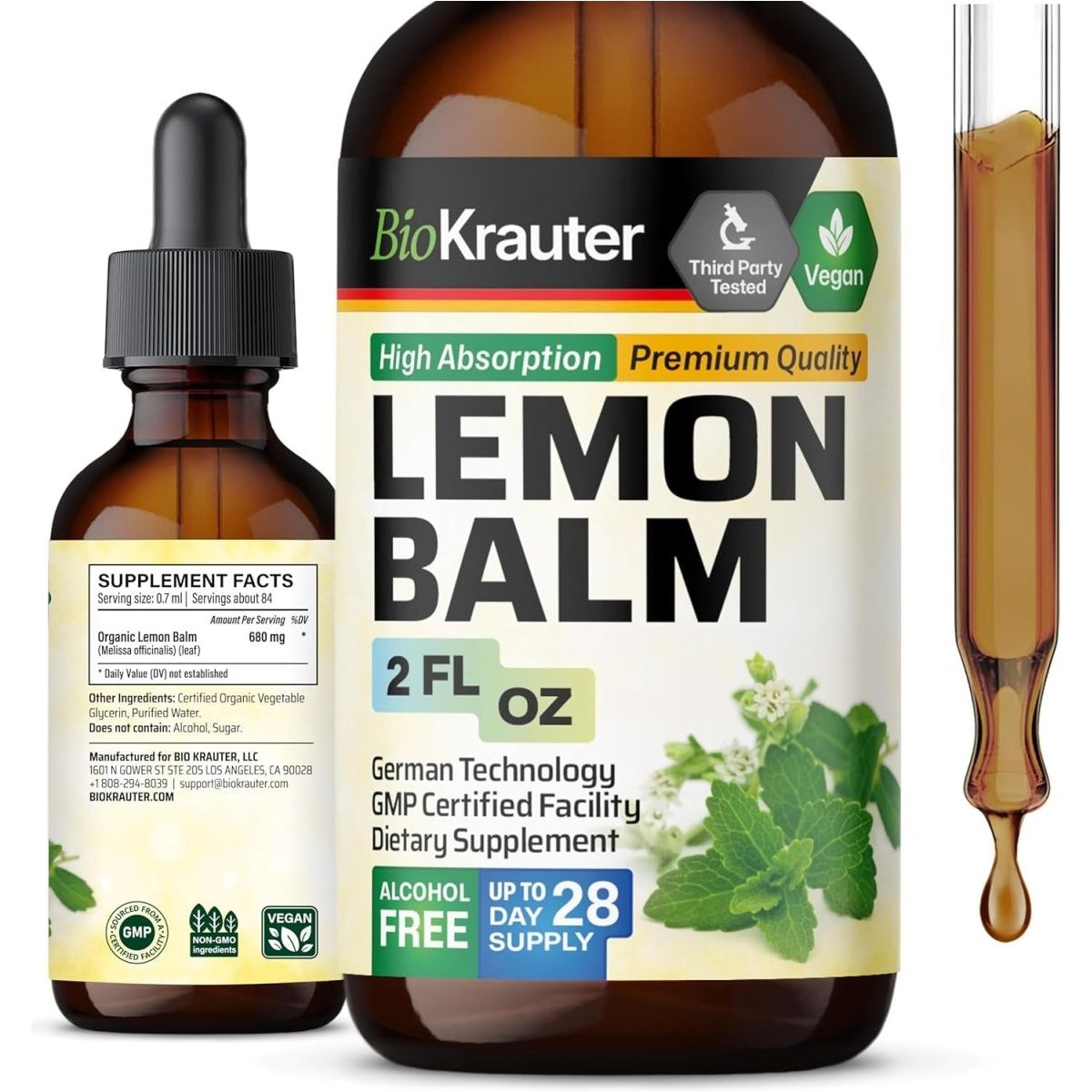 BIO KRAUTER Lemon Balm Leaf Extract - Calmness Support 2 Fl. Oz - Suppviv