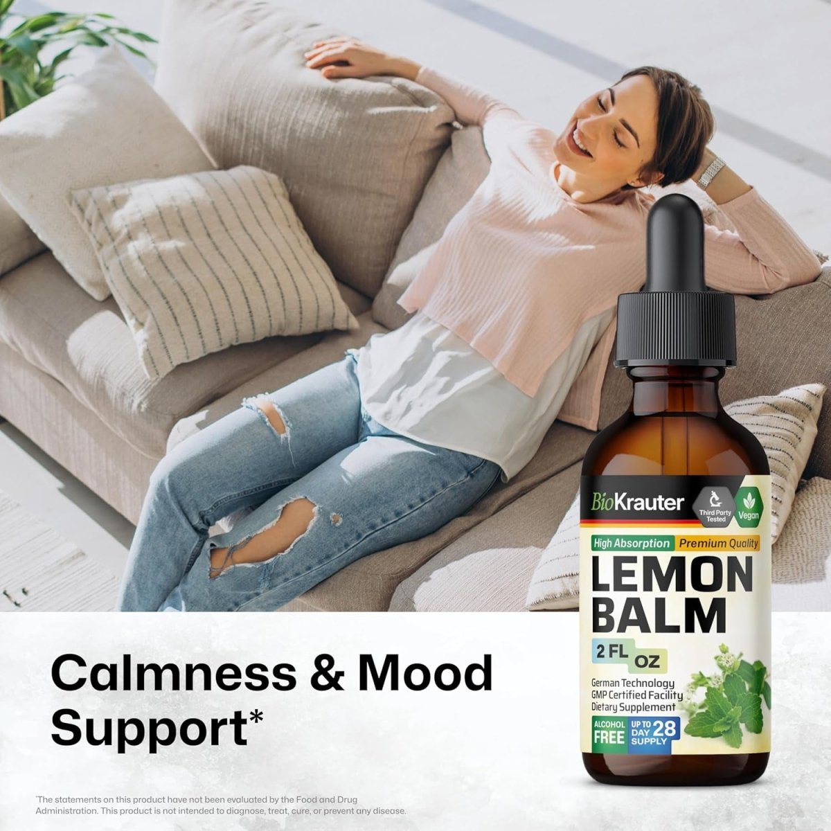BIO KRAUTER Lemon Balm Leaf Extract - Calmness Support 2 Fl. Oz - Suppviv