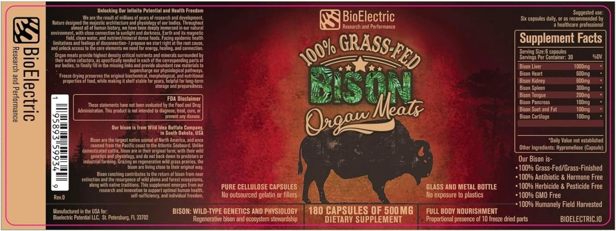 Bioelectric Potential 100% Grass - Fed Freeze - Dried Bison Organ Supplement - Suppviv