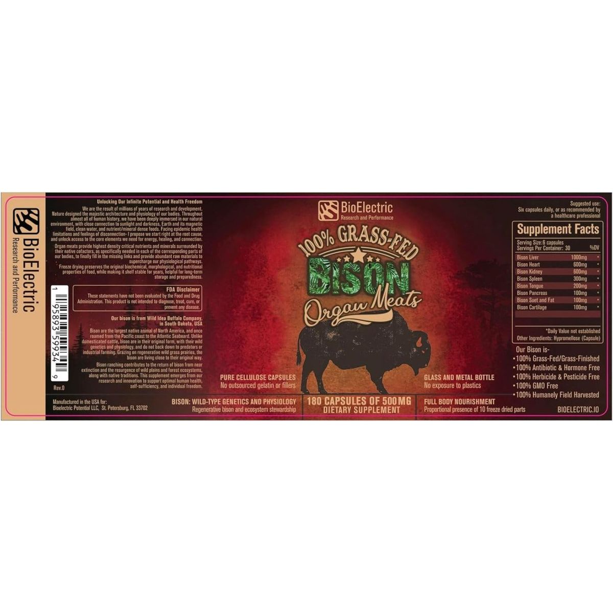 Bioelectric Potential 100% Grass - Fed Freeze - Dried Bison Organ Supplement - Suppviv