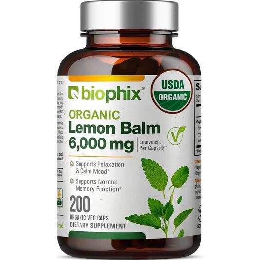Biophix Lemon Balm Capsules USDA Organic 20:1 Extract 300 Mg 200 Veggie Caps - Suppviv