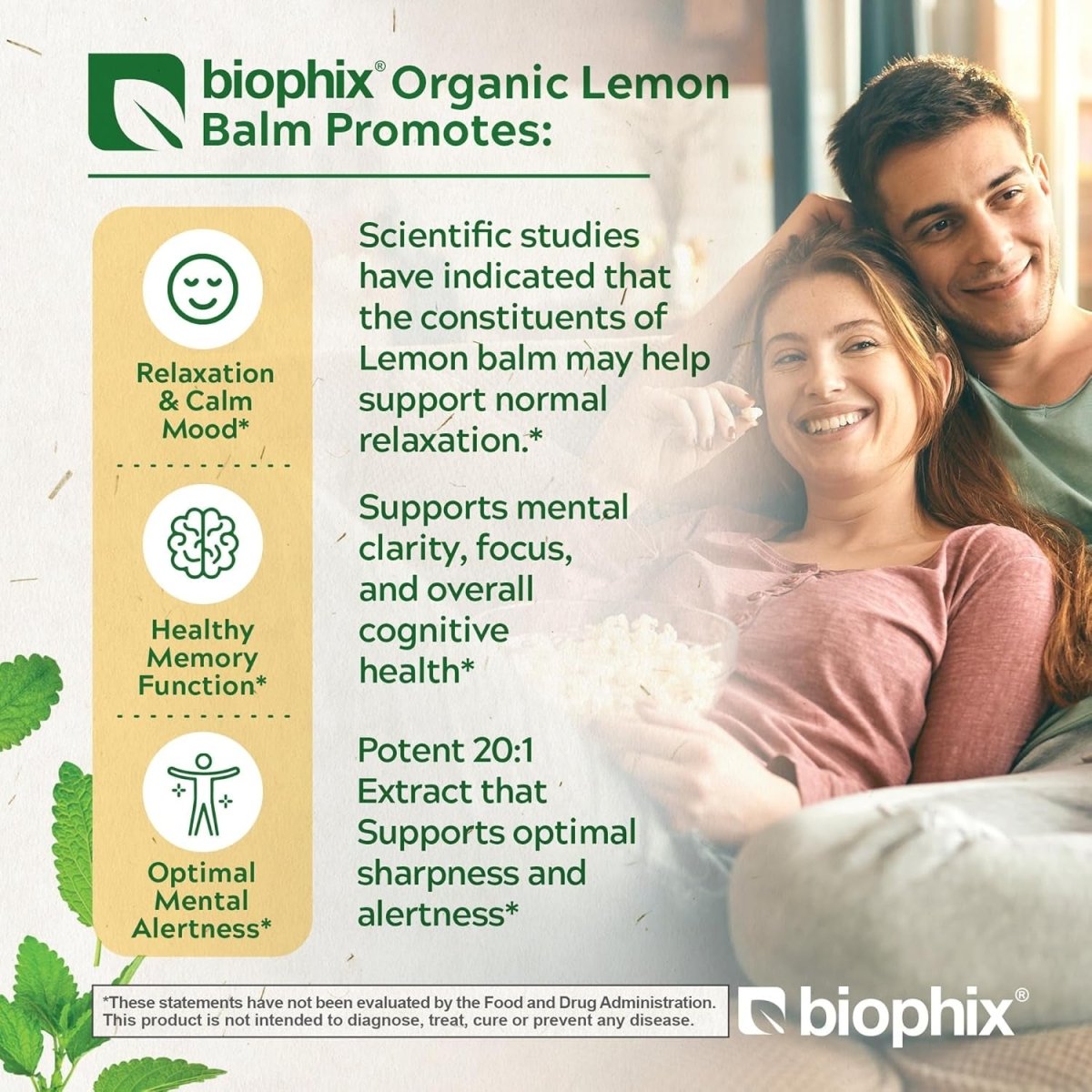 Biophix Lemon Balm Capsules USDA Organic 20:1 Extract 300 Mg 200 Veggie Caps - Suppviv