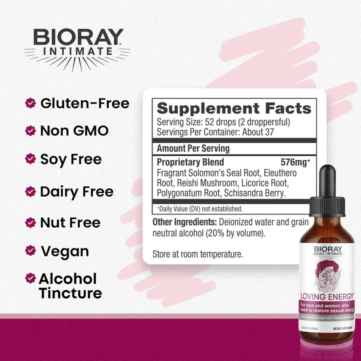 BIORAY Intimate Loving Energy - 2 Fl Oz - with Medicinal Mushrooms - Non - Gmo, Vegan, Gluten Free - Suppviv
