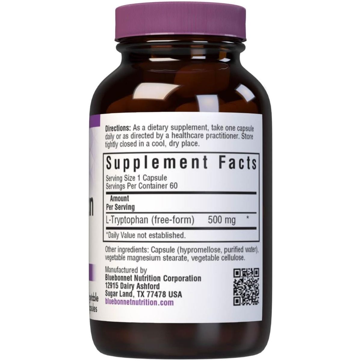 Bluebonnet Nutrition L - Trypotophan 500Mg - Neurotransmitting Support 60 Capsules 60 Servings - Suppviv