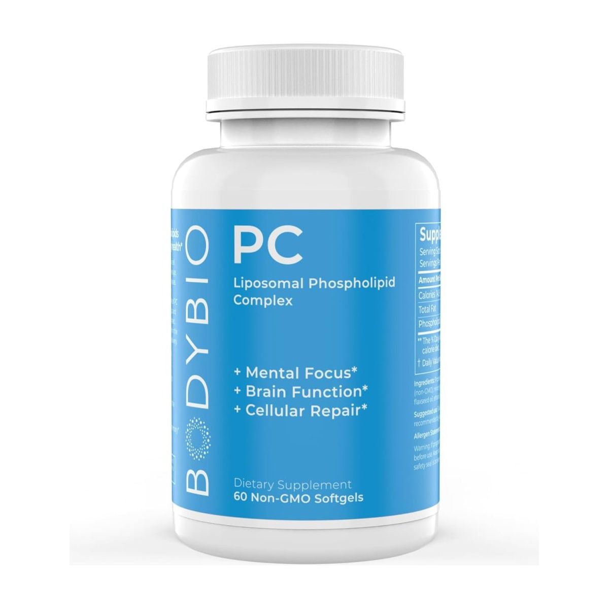 Bodybio Phosphatidylcholine 60 Softgels - Mental Clarity for Focus and Memory - Neuroprotection for Healthy Aging - Suppviv