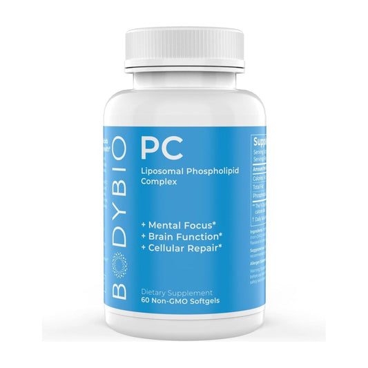 Bodybio Phosphatidylcholine 60 Softgels - Mental Clarity for Focus and Memory - Neuroprotection for Healthy Aging - Suppviv