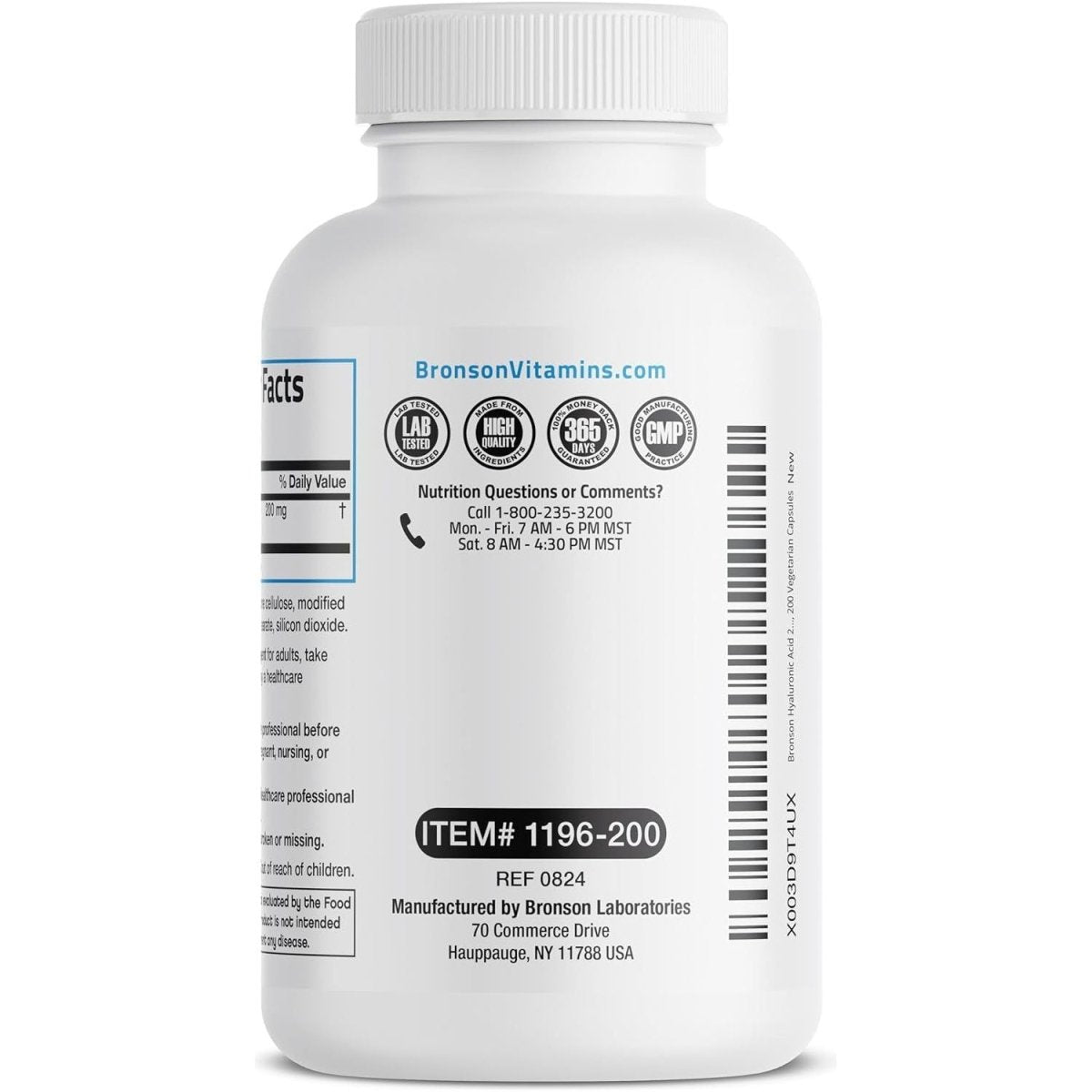 Bronson Hyaluronic Acid 200 MG High Potency Joint Health & Healthy Skin Support, Non - Gmo, 200 Vegetarian Capsules - Suppviv