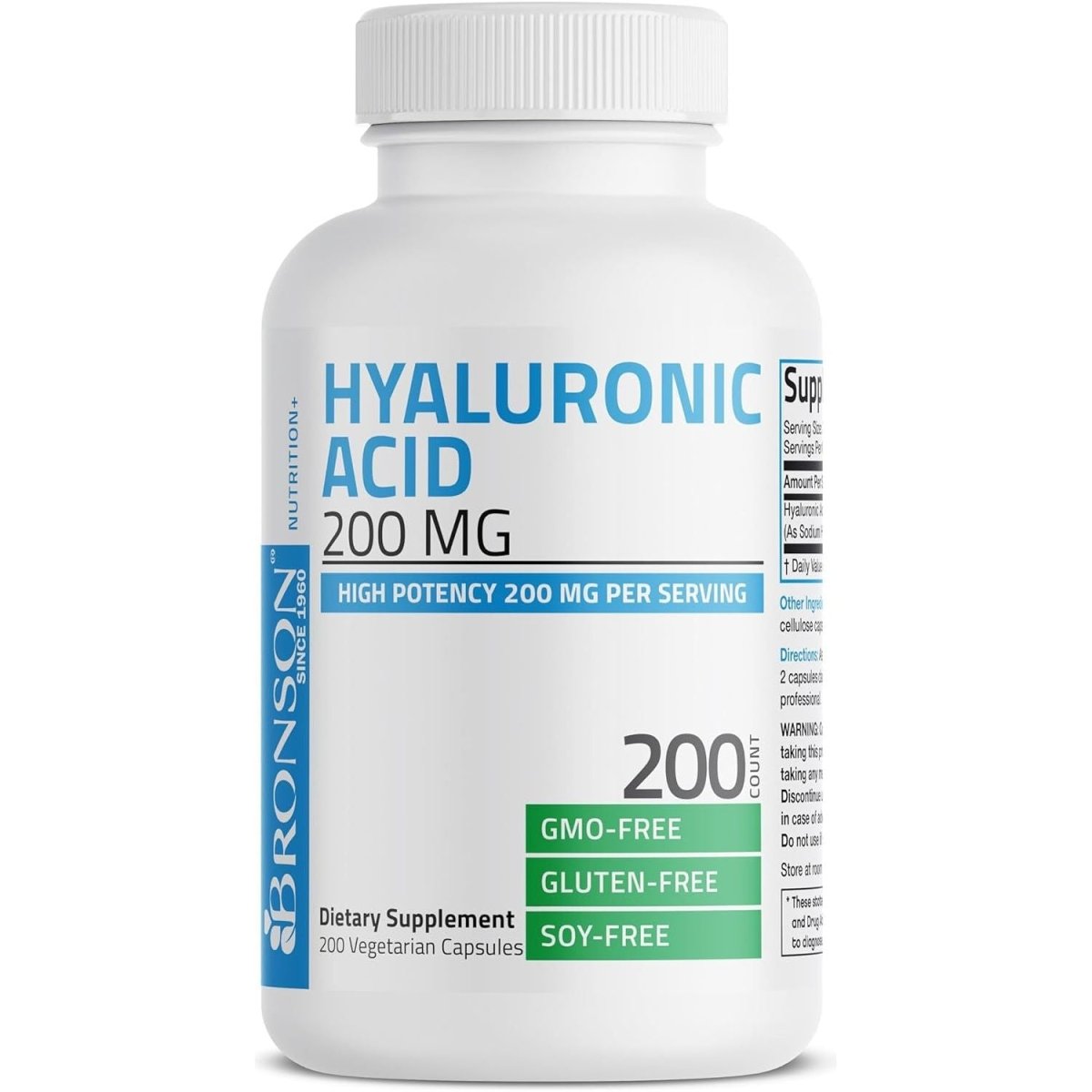 Bronson Hyaluronic Acid 200 MG High Potency Joint Health & Healthy Skin Support, Non - Gmo, 200 Vegetarian Capsules - Suppviv