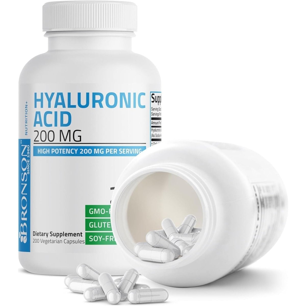 Bronson Hyaluronic Acid 200 MG High Potency Joint Health & Healthy Skin Support, Non - Gmo, 200 Vegetarian Capsules - Suppviv