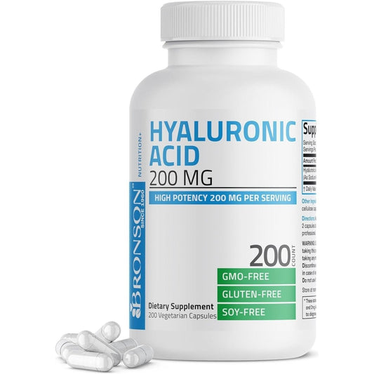 Bronson Hyaluronic Acid 200 MG High Potency Joint Health & Healthy Skin Support, Non - Gmo, 200 Vegetarian Capsules - Suppviv