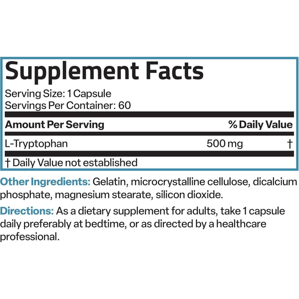 Bronson L - Tryptophan 500 MG Amino Acid for Relaxation & Positive Mood 60 Capsules - Suppviv