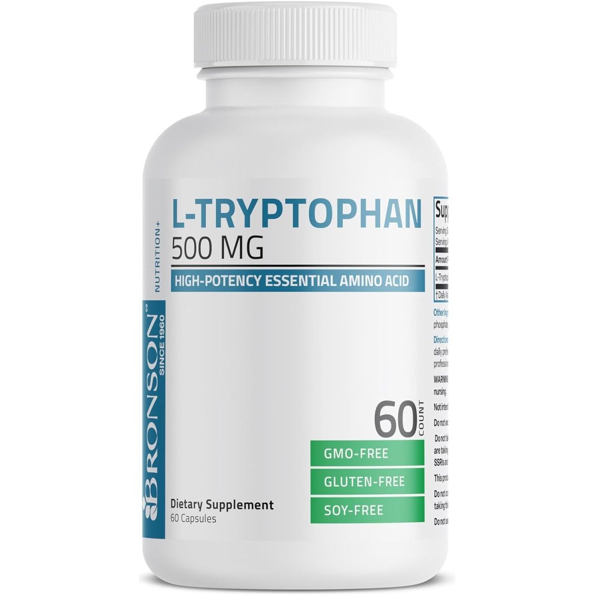 Bronson L - Tryptophan 500 MG Amino Acid for Relaxation & Positive Mood 60 Capsules - Suppviv