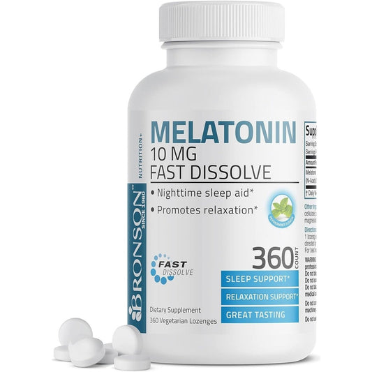 Bronson Melatonin 10 MG Fast Dissolve Peppermint Tablets 360 Chewable Vegetarian Lozenges - Suppviv