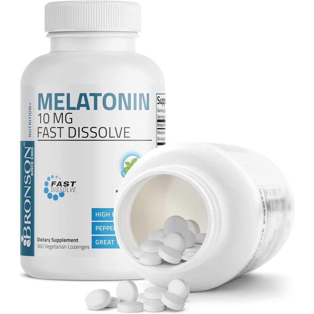 Bronson Melatonin 10 MG Fast Dissolve Peppermint Tablets 360 Chewable Vegetarian Lozenges - Suppviv