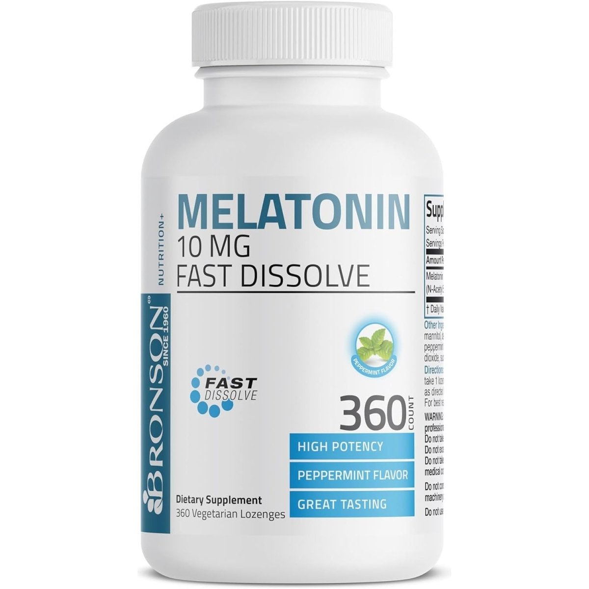 Bronson Melatonin 10 MG Fast Dissolve Peppermint Tablets 360 Chewable Vegetarian Lozenges - Suppviv