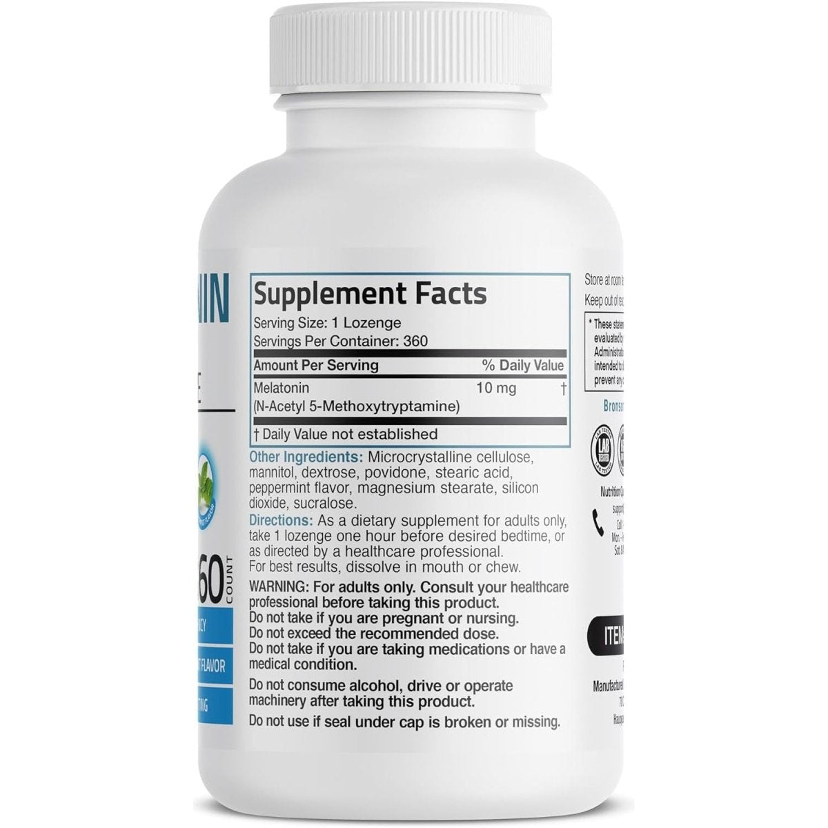 Bronson Melatonin 10 MG Fast Dissolve Peppermint Tablets 360 Chewable Vegetarian Lozenges - Suppviv