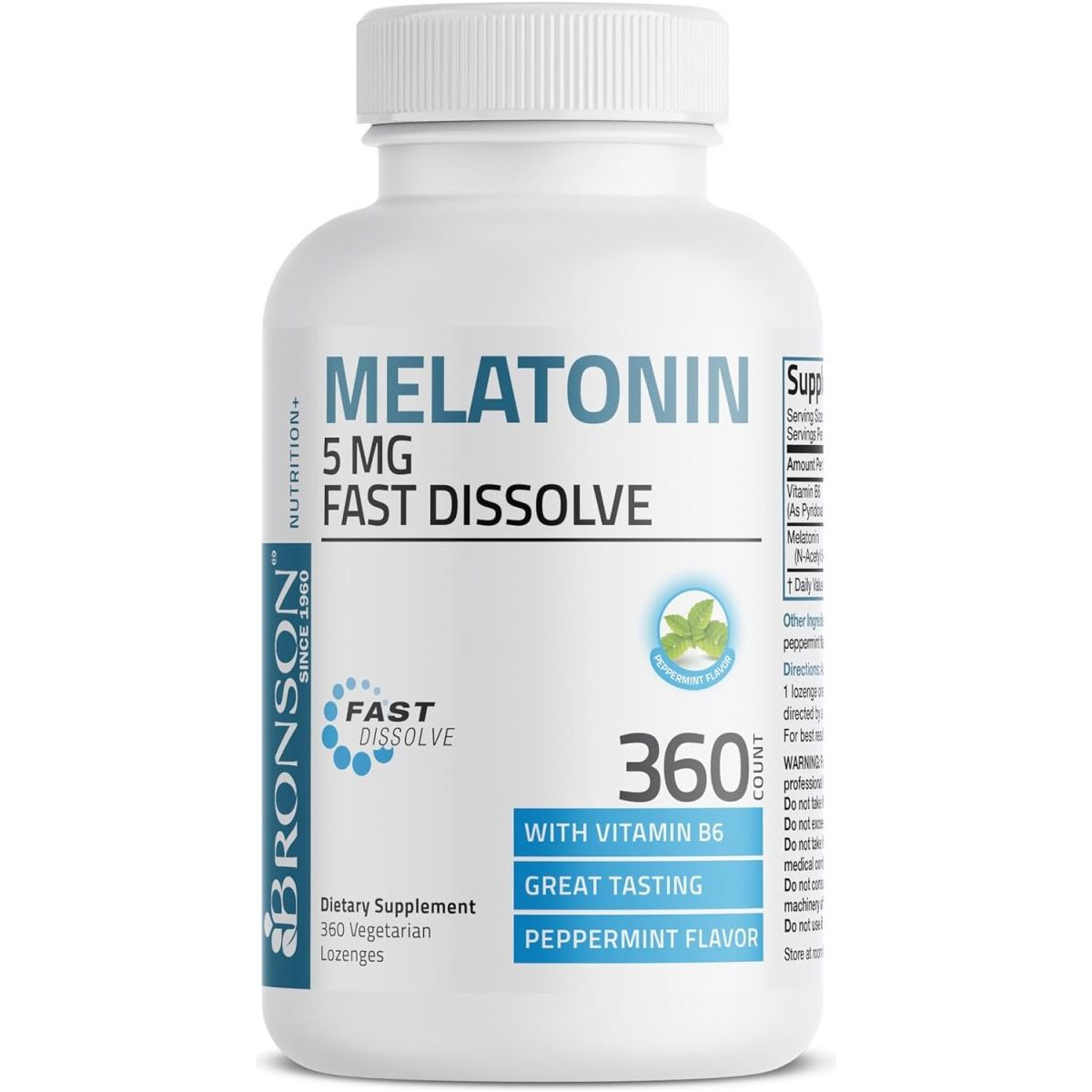 Bronson Melatonin 5Mg Fast Dissolve Peppermint Tablets 360 Vegetarian Chewable Lozenges - Suppviv