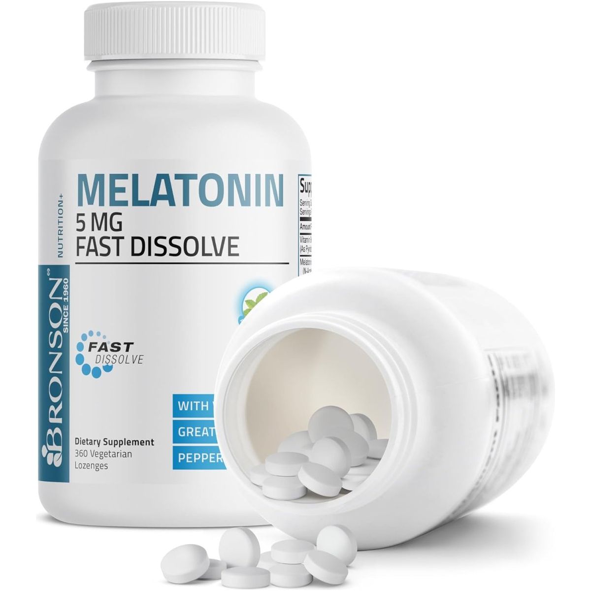Bronson Melatonin 5Mg Fast Dissolve Peppermint Tablets 360 Vegetarian Chewable Lozenges - Suppviv