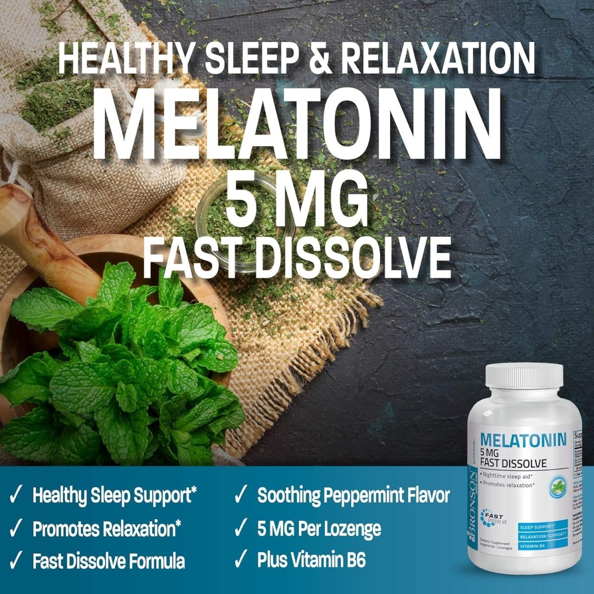 Bronson Melatonin 5Mg Fast Dissolve Peppermint Tablets 360 Vegetarian Chewable Lozenges - Suppviv