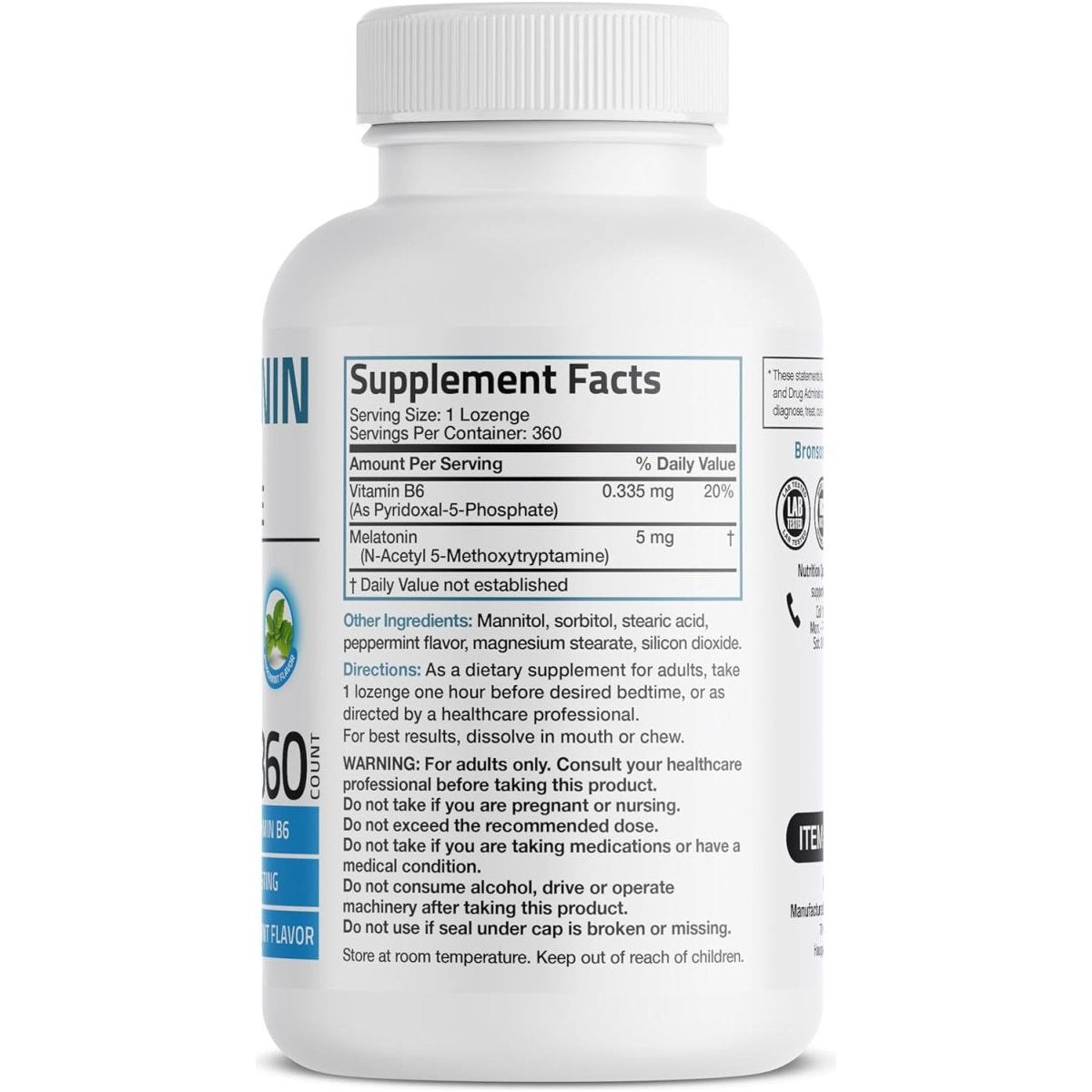 Bronson Melatonin 5Mg Fast Dissolve Peppermint Tablets 360 Vegetarian Chewable Lozenges - Suppviv