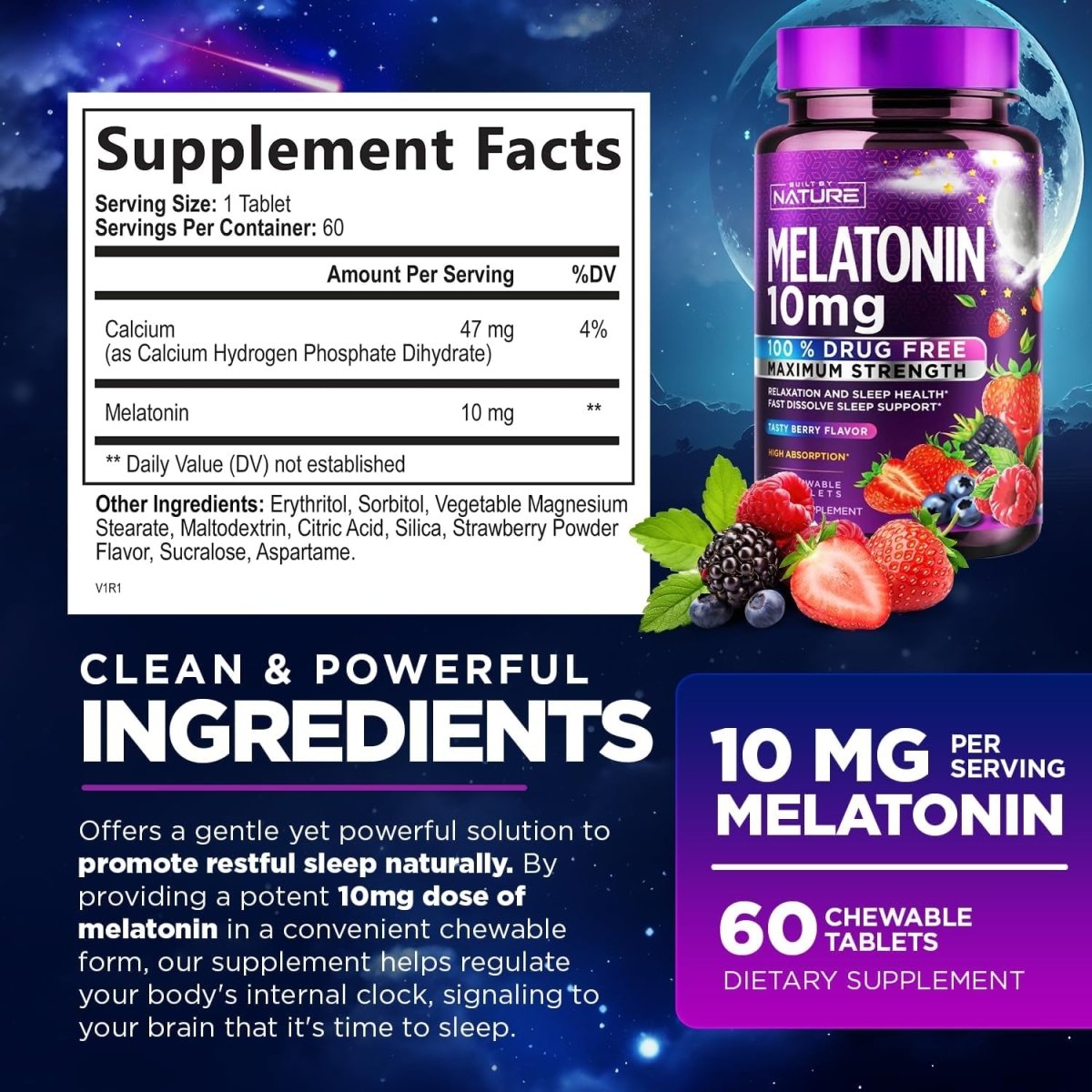 Built by Nature Melatonin 10Mg Chewables - Suppviv