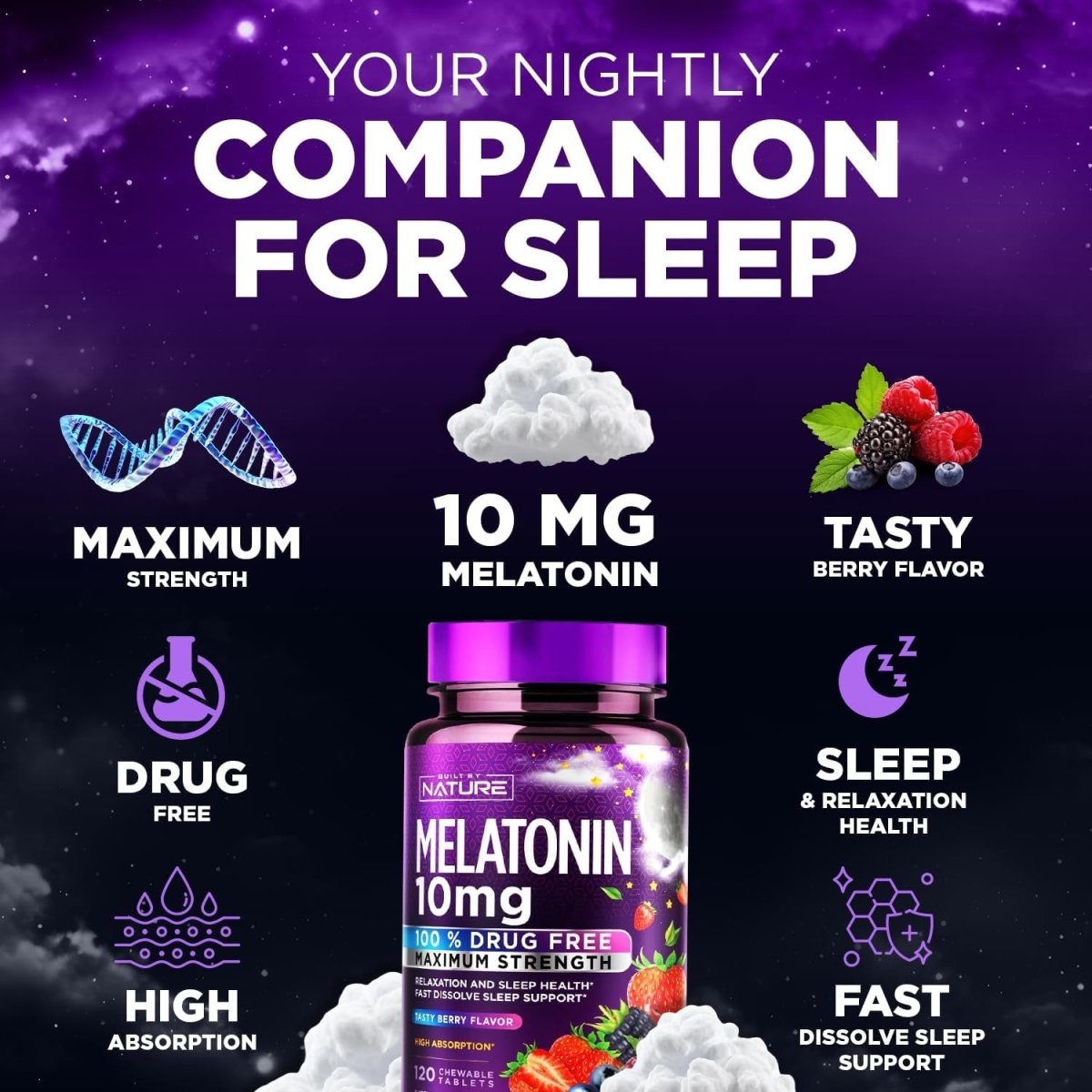 Built by Nature Melatonin 10Mg Chewables - Suppviv
