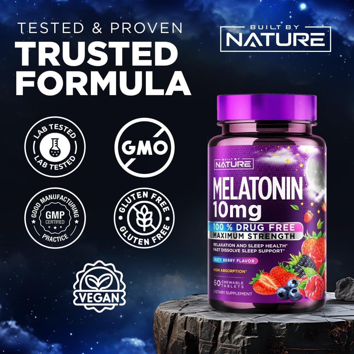 Built by Nature Melatonin 10Mg Chewables - Suppviv