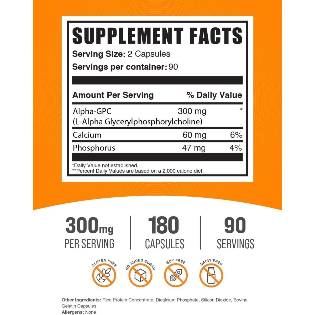 Bulksupplements.Com Alpha GPC Capsules - Acetylcholine Supplements, Alpha GPC 300Mg - 180 Capsules - Suppviv