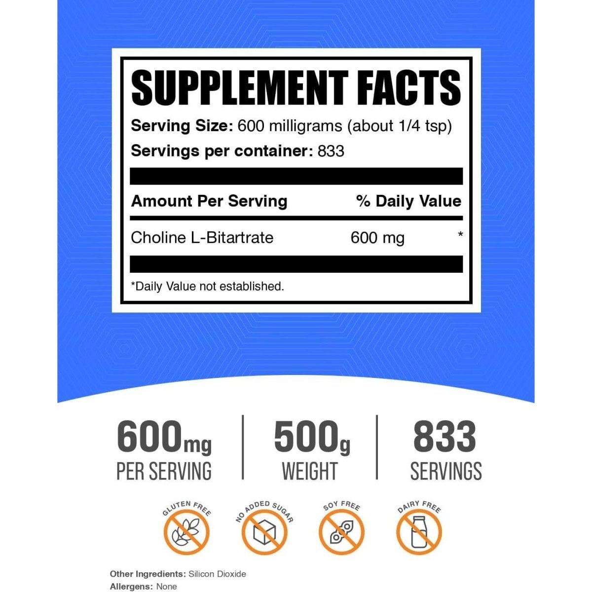 Bulksupplements.Com Choline Bitartrate Powder - 600Mg per Serving, 500G (1.1 Lbs) - Suppviv