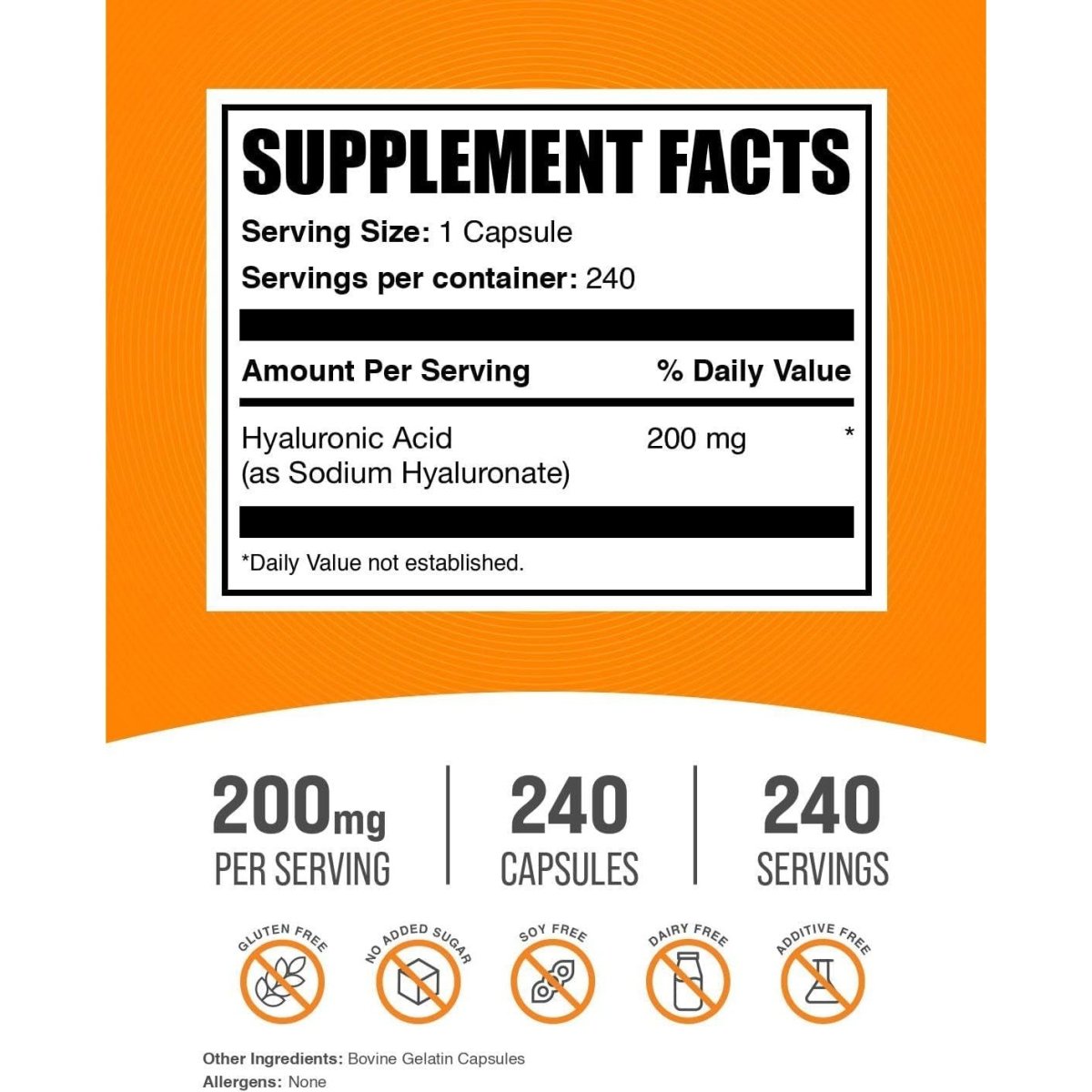 Bulksupplements.Com Hyaluronic Acid Capsules - 200Mg - 240 Capsules - Suppviv