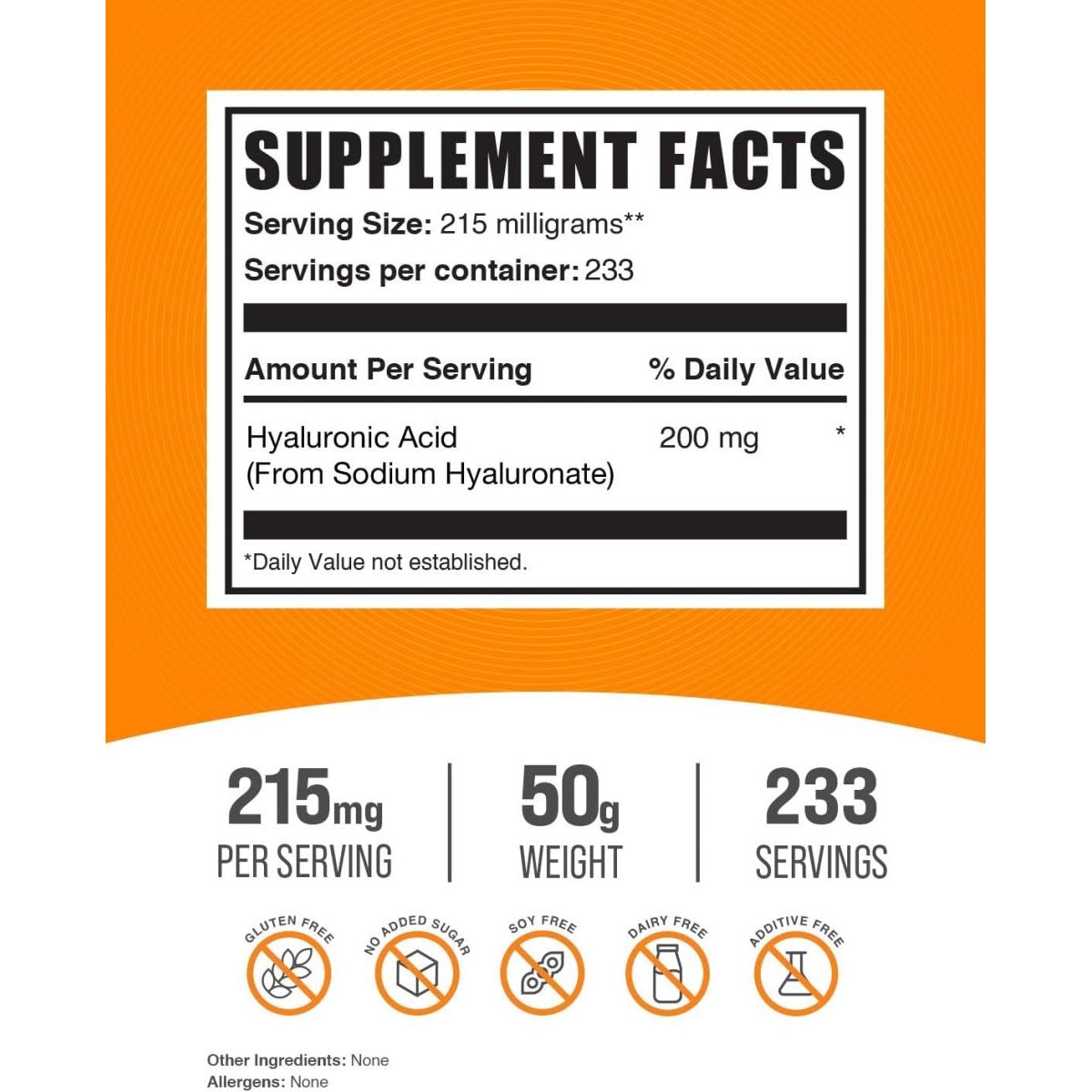 Bulksupplements.Com Hyaluronic Acid Powder - Food Grade - 215Mg per Serving, 50G (1.8 Oz) - Suppviv