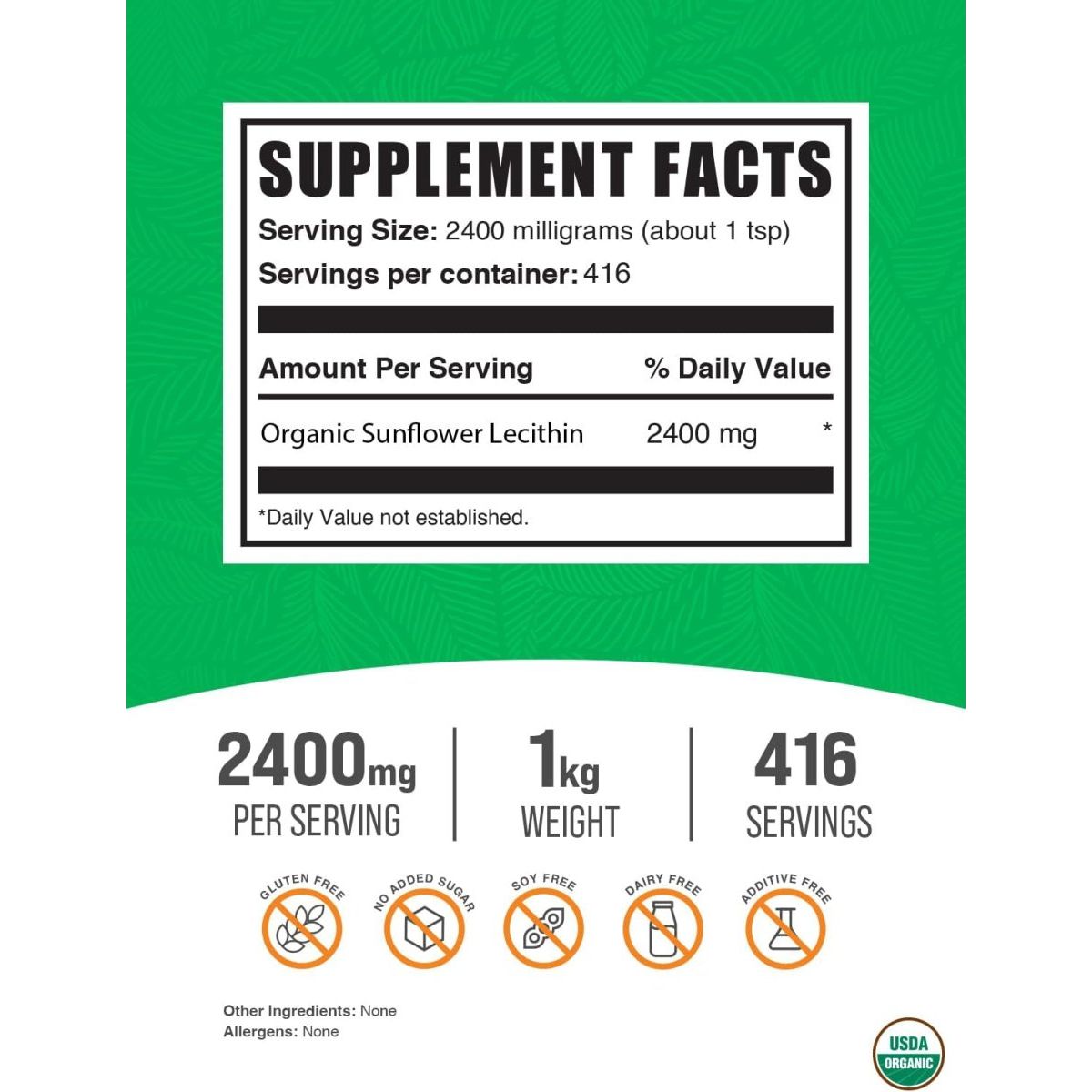 Bulksupplements.Com Organic Sunflower Lecithin Powder - 2400Mg per Serving, (2.2 Lbs) - Suppviv