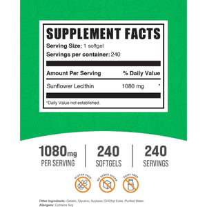 Bulksupplements.Com Sunflower Lecithin Softgels - Lecithin Supplement, Sunflower Lecithin 1080Mg 240 Count - Suppviv