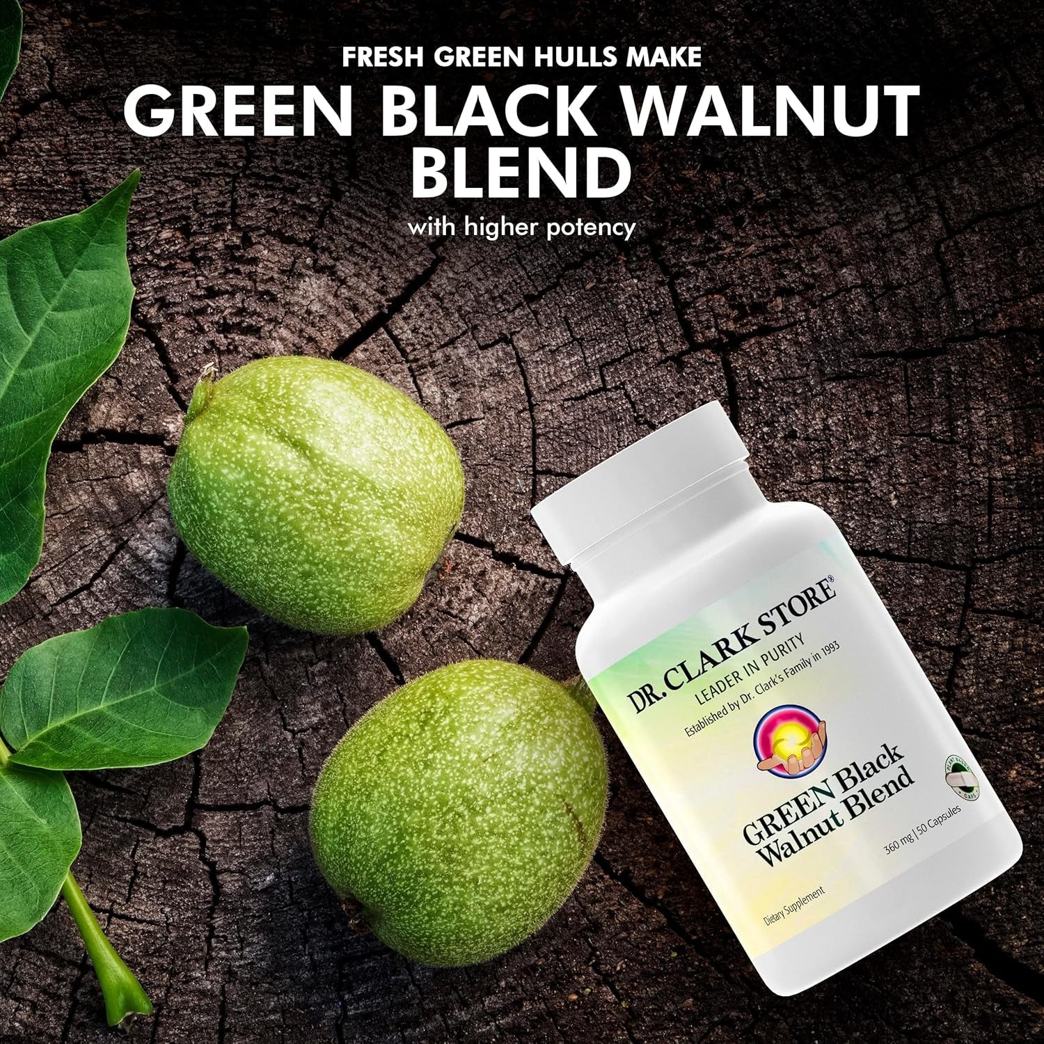 Dr Clark Green Black Walnut Blend - Supports Healthy Intestinal Environment, 360Mg, 50 Gelatin Capsules