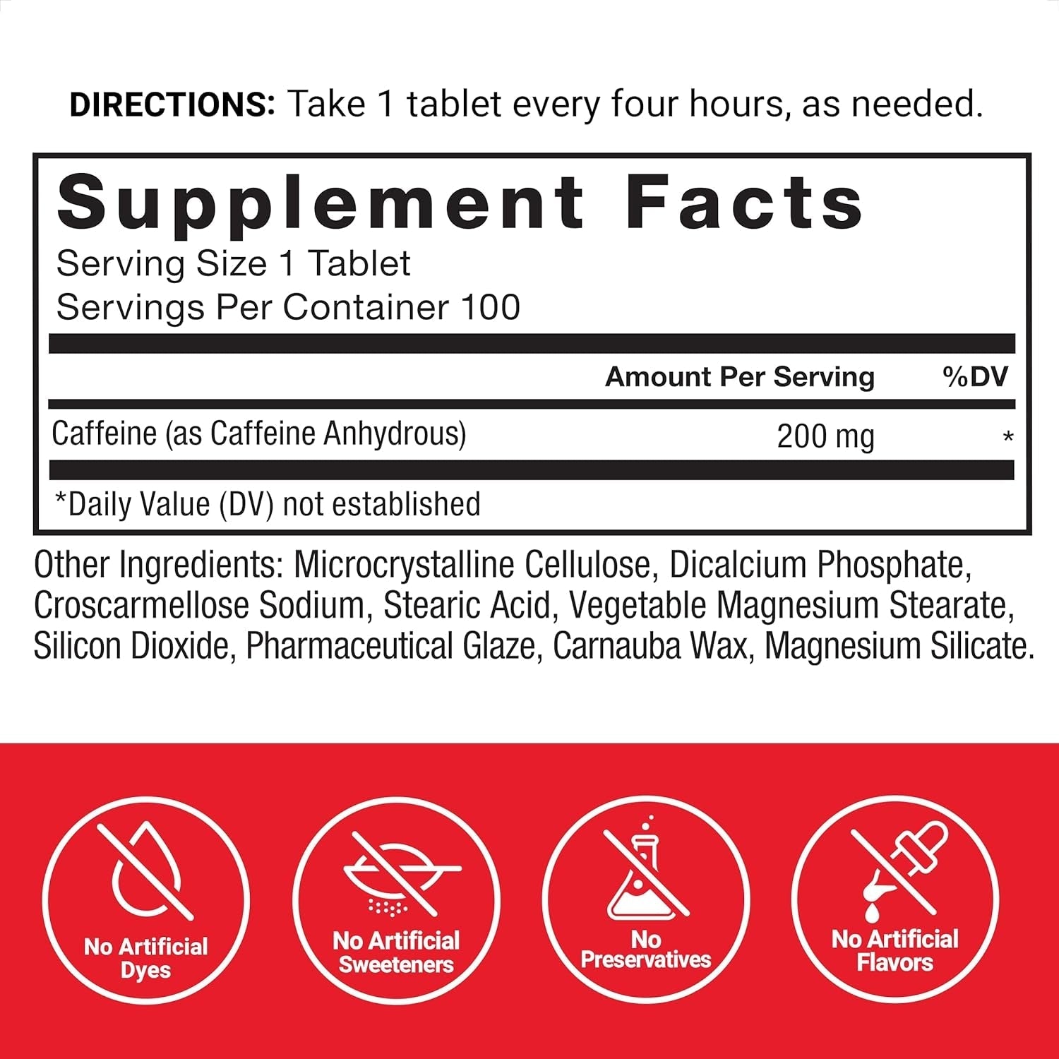 Force Factor Caffeine Pills 200Mg to Boost Energy, Focus, Strength, and Performance 100 Tablets
