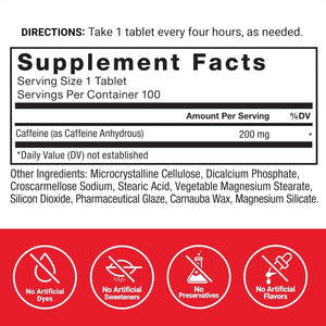 Force Factor Caffeine Pills 200Mg to Boost Energy, Focus, Strength, and Performance 100 Tablets