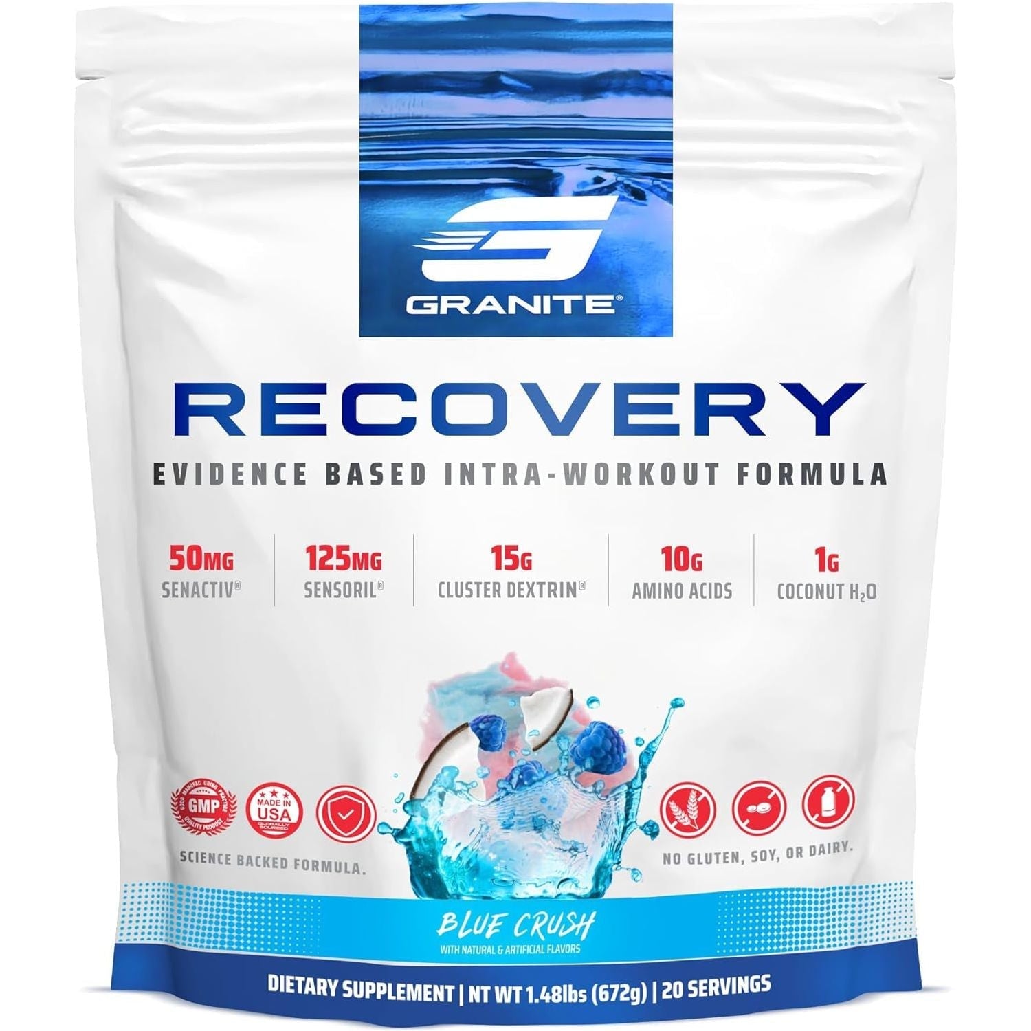 Granite Recovery Intra and Post-Workout Supplement, Blue Crush Flavor (20 Servings)