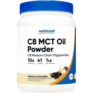 Nutricost C8 MCT Oil Powder 1LB (16Oz) Vanilla Flavor - 95% C8 MCT Oil Powder, Best for Keto Diets, Non-Gmo, Gluten Free