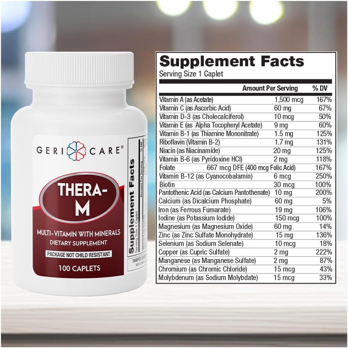 Gericare Thera High Potency Multivitamin with Mineral Caplets, Nutritional Supplement, 100 Count