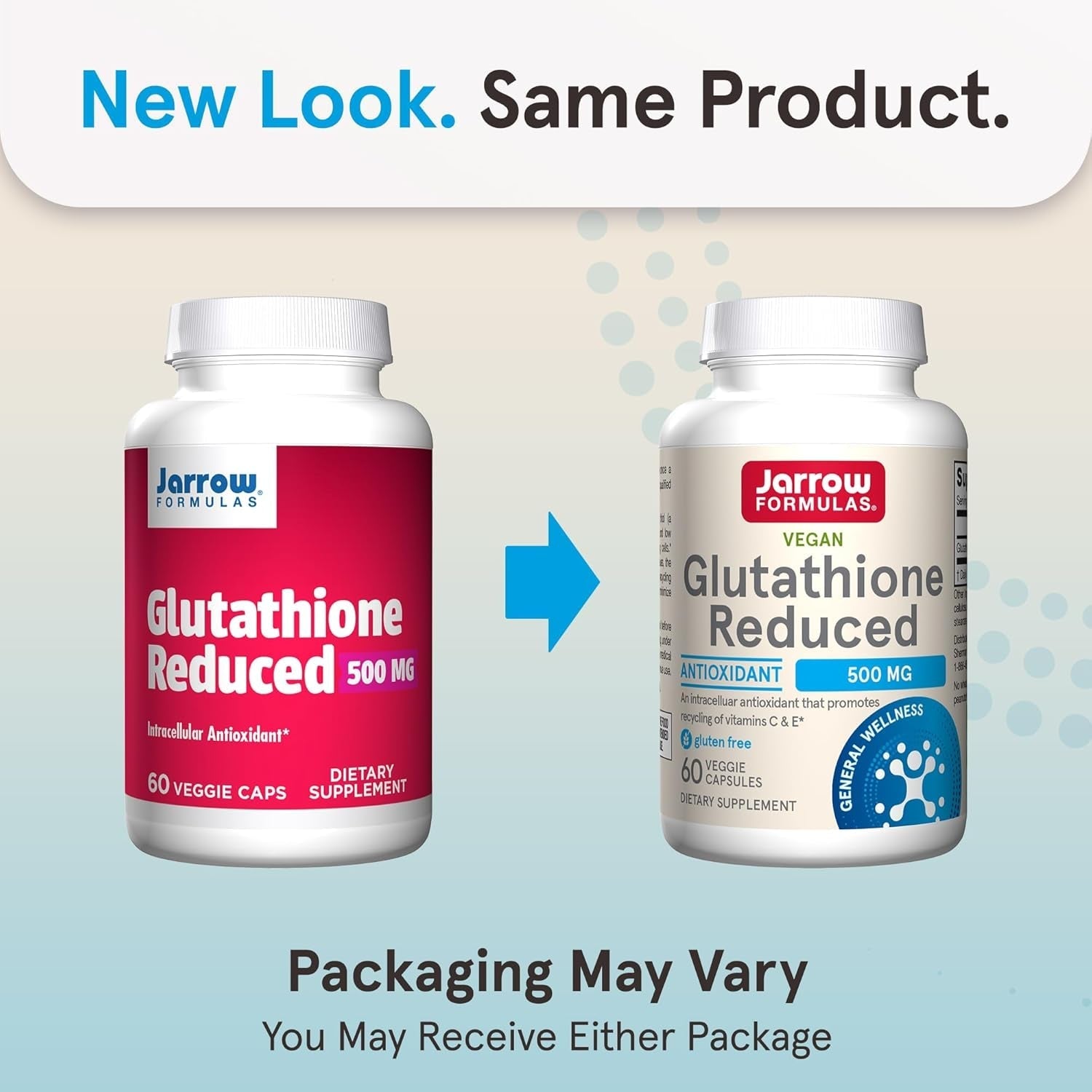 Jarrow Formulas Glutathione Reduced 500 Mg - Intracellular Antioxidant - Supports Recycling of Vitamins C & E 60 Capsules
