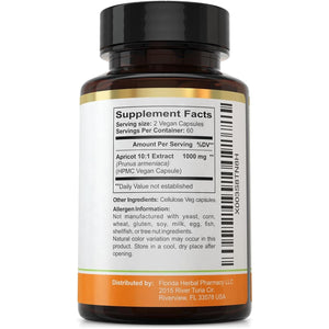 Florida Herbal Pharmacy, Apricot Supplement Capsules 10:1 (120 Capsules) 500 Mg per Capsule, 1000 Mg Serving (Pack of 1)