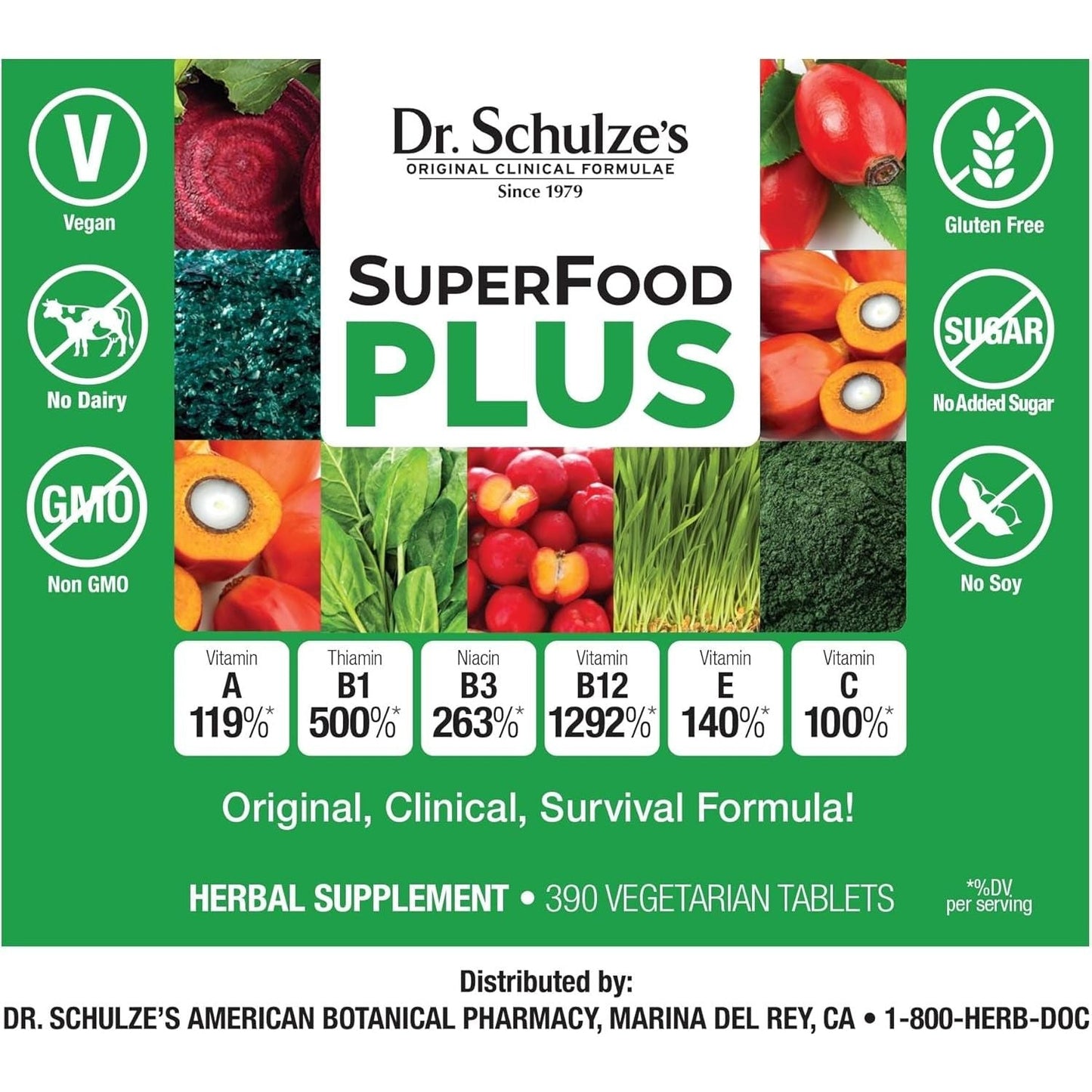 Dr. Schulze'S Superfood plus | Vitamin & Mineral Herbal Concentrate | Daily Nutrition & Increased Energy 390 Tabs