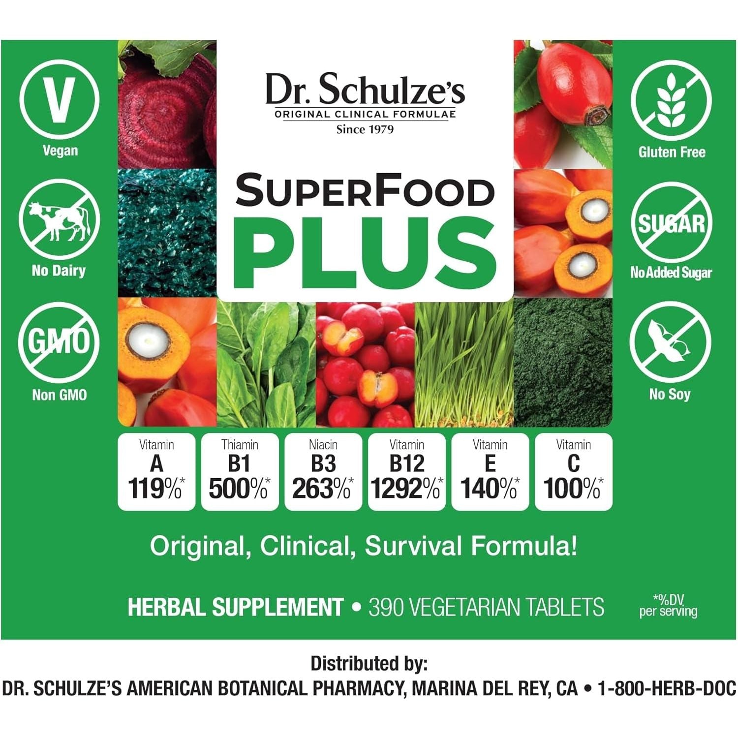 Dr. Schulze'S Superfood plus | Vitamin & Mineral Herbal Concentrate | Daily Nutrition & Increased Energy 390 Tabs