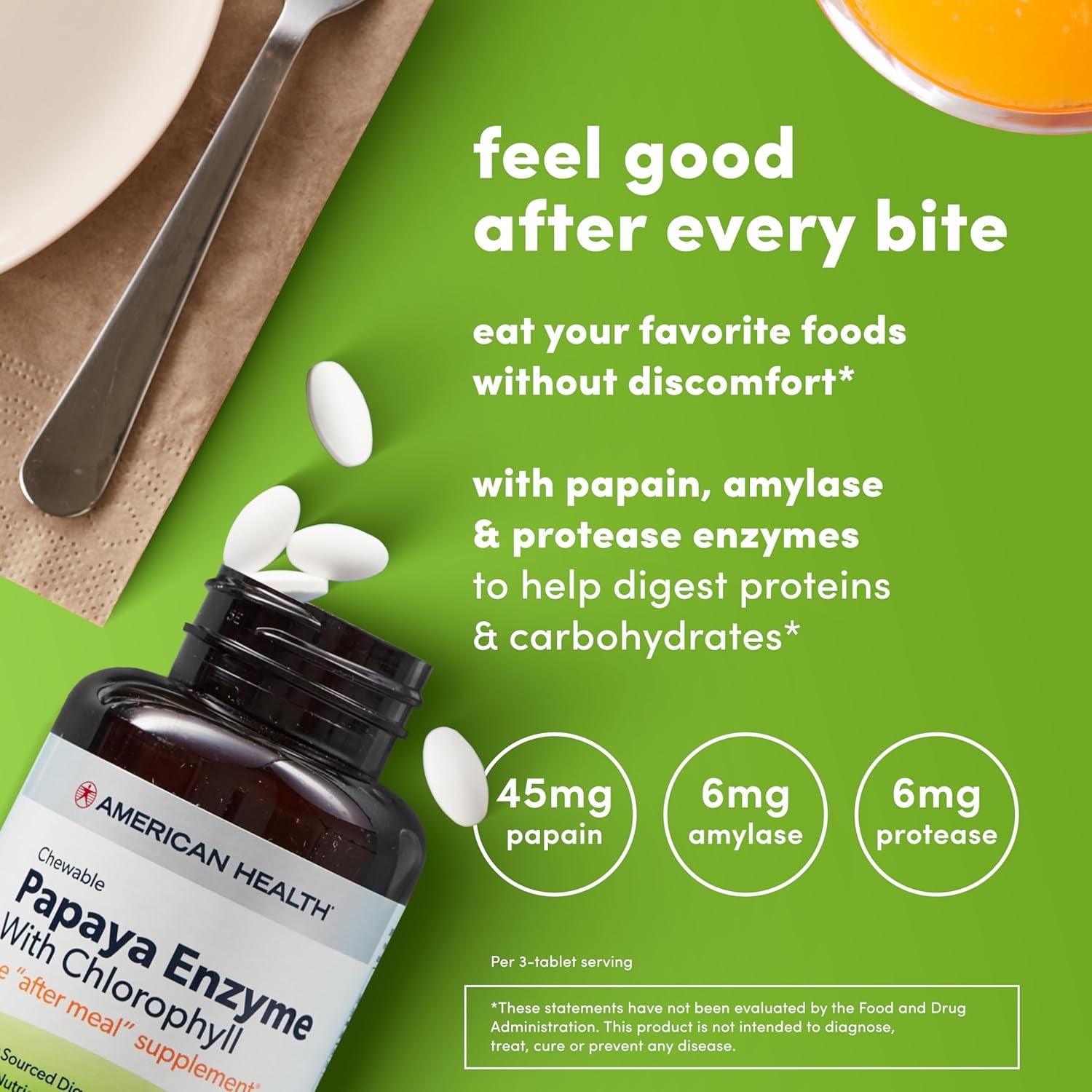 American Health Papaya Enzyme with Chlorophyll - Promotes Nutrient Absorption - 100 Chewable Tablets