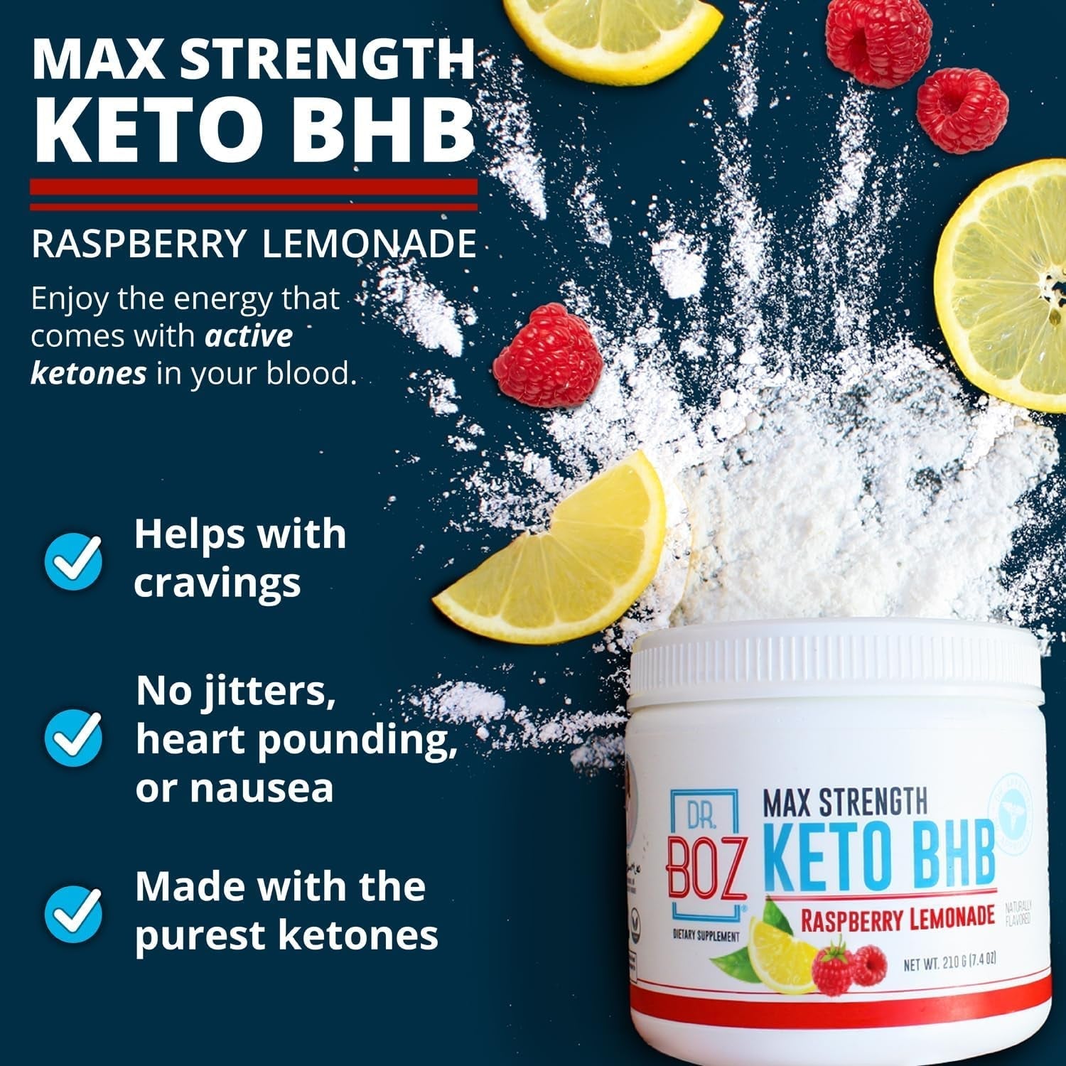Dr. Boz - Keto BHB Powder - Increase Energy & Reduce Cravings 9.6Oz/20 Servings (Raspberry Lemonade)