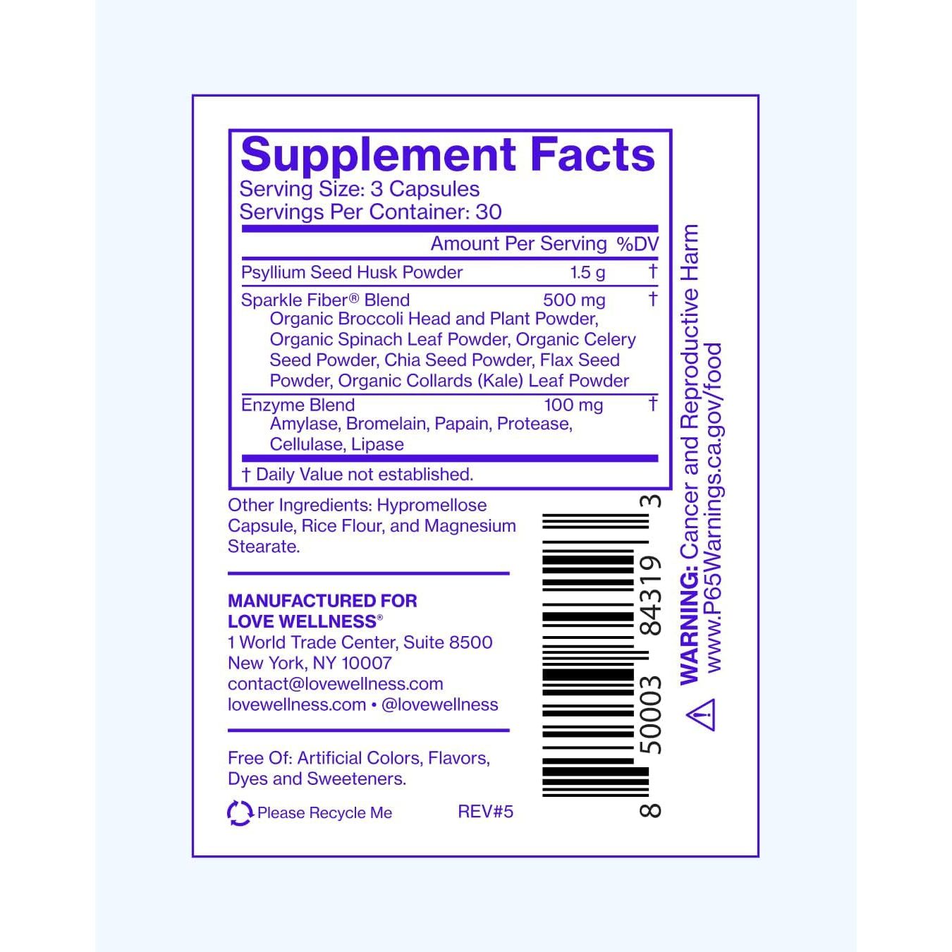 Love Wellness Sparkle Fiber | Fiber Supplement with Digestive Enzymes 90 Count