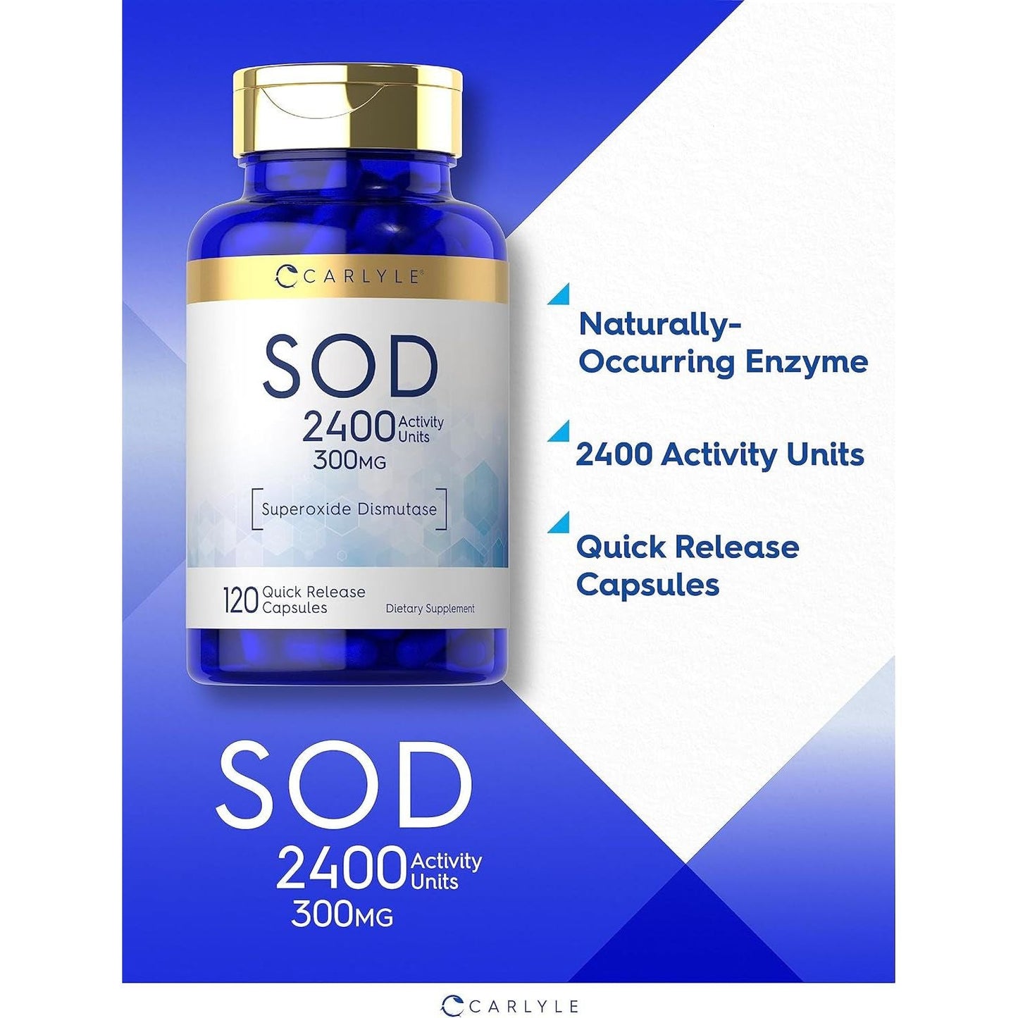 Carlyle S.O.D. Supplement Capsules | 300Mg | 120 Count | Superoxide Dismutase | Non-Gmo and Gluten Free